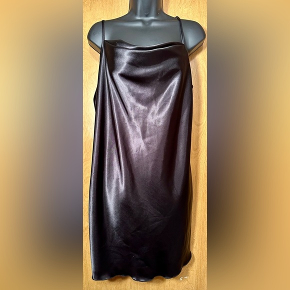 Bebe solid satin black cowl neck mini dress size extra large - Picture 3 of 9